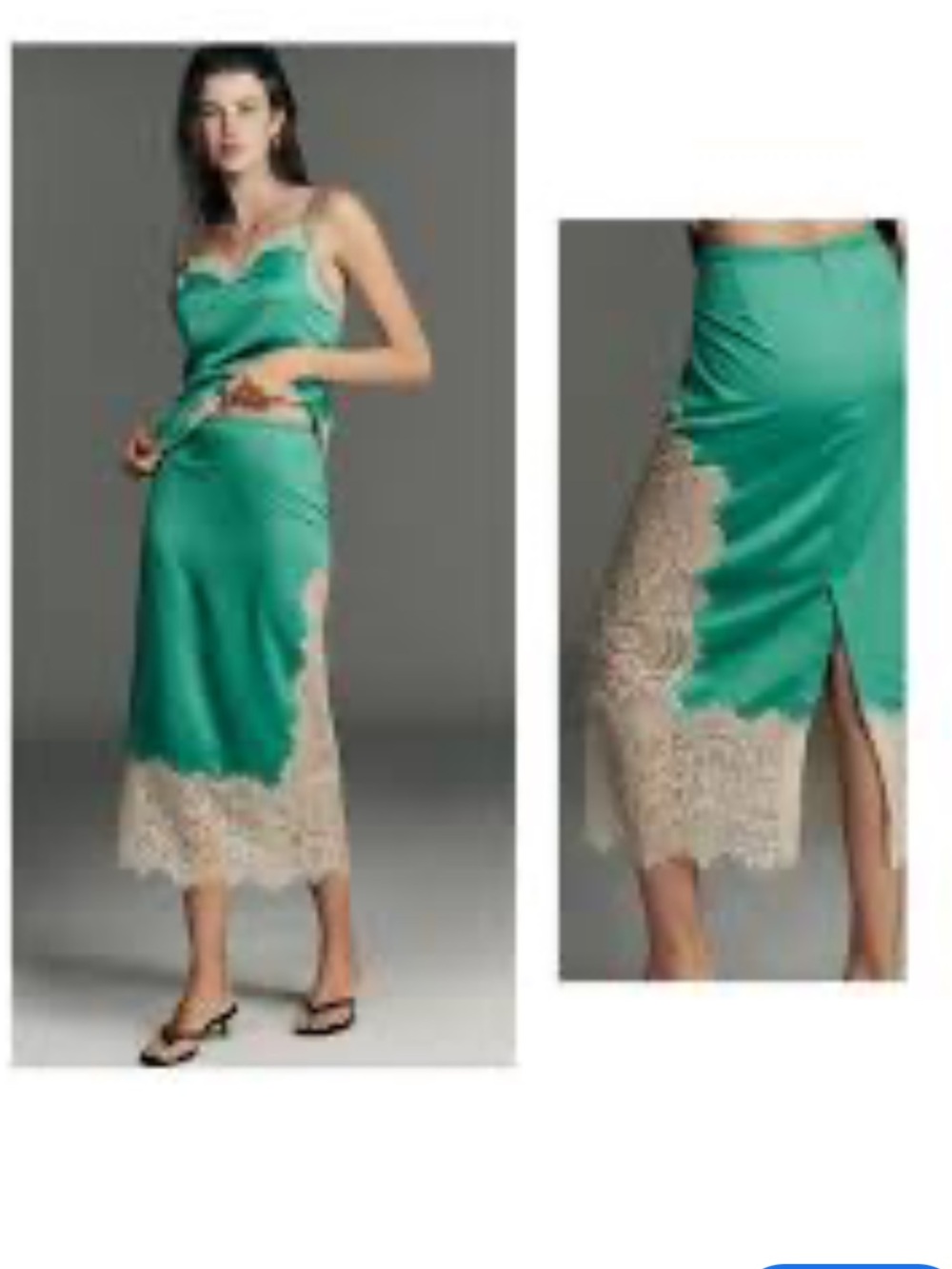 Anthropologie cinzia  Satin Midi Skirt with Cream Lace Panel Petite xs